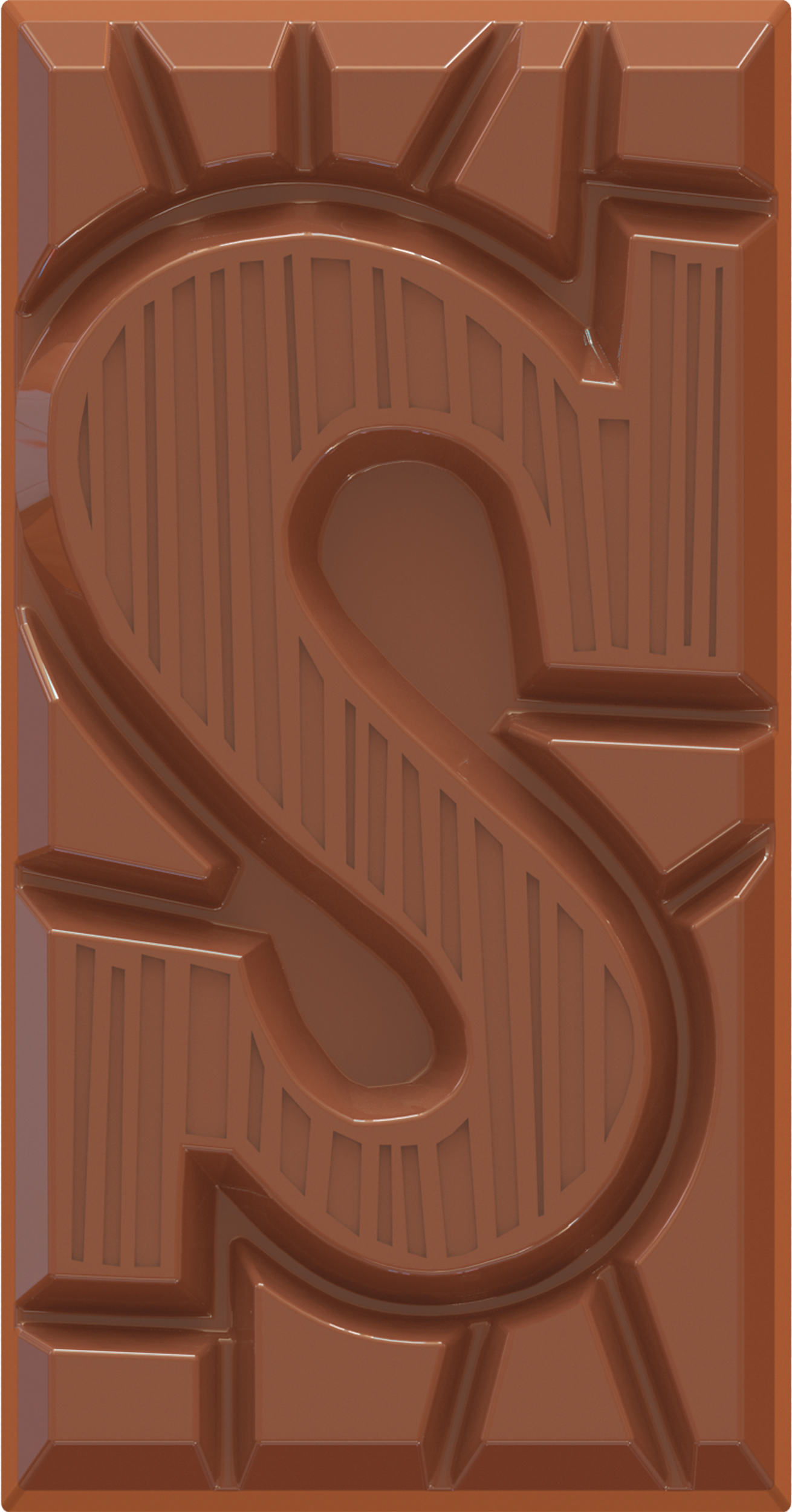 Melk chocolade hazelnoot letter S van Tony’s Chocolonely voor Sinterklaas getoond zonder verpakking.