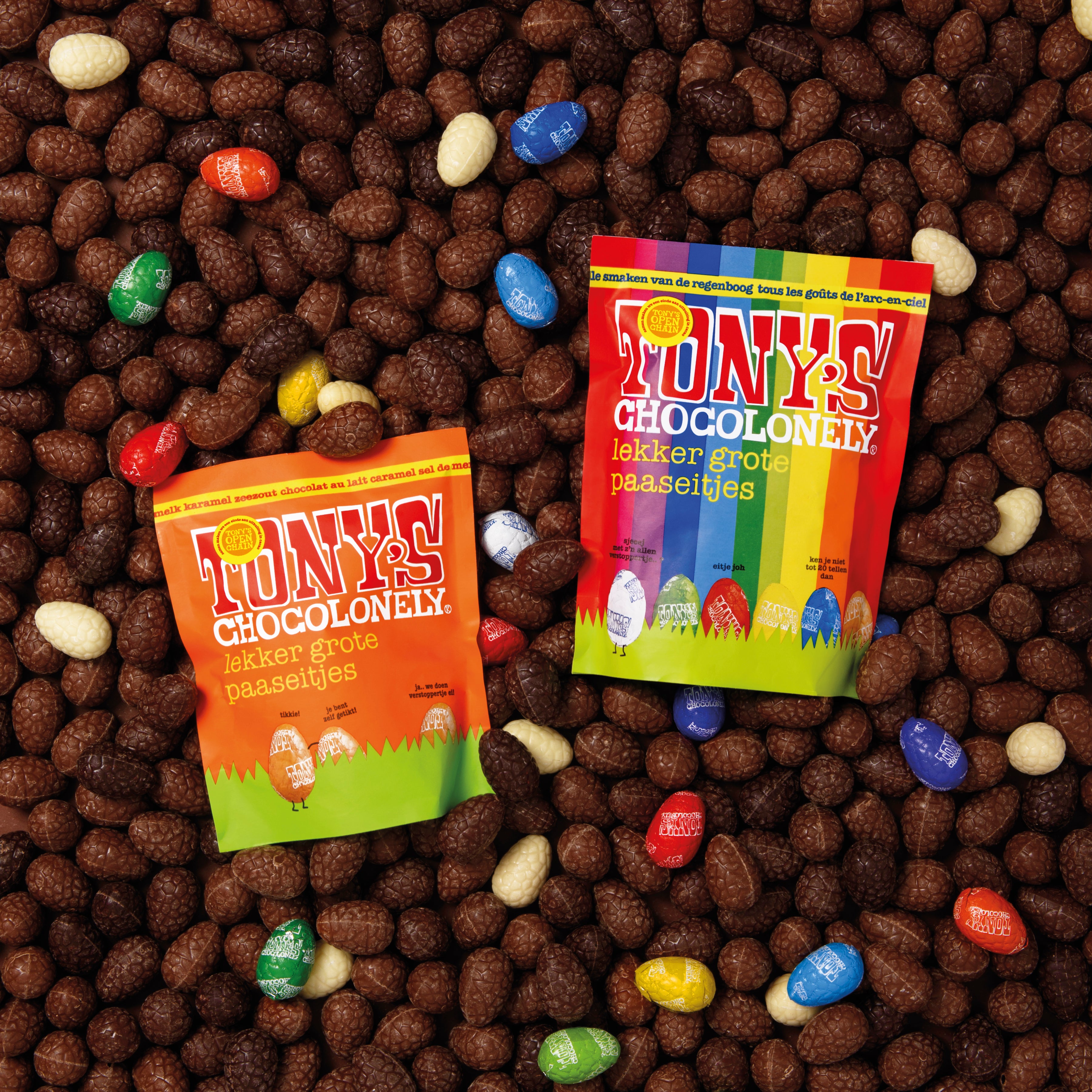 Tony's Chocolonely paaseitjes mix & melk karamel zeezout zaks