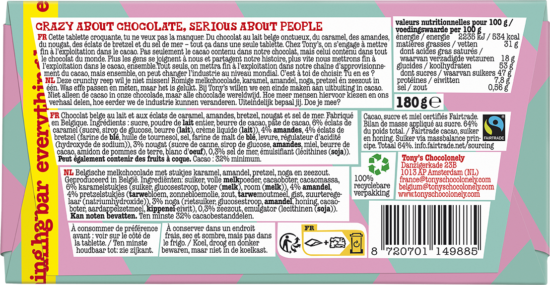 melk karamel amandel noga pretzel zeezout