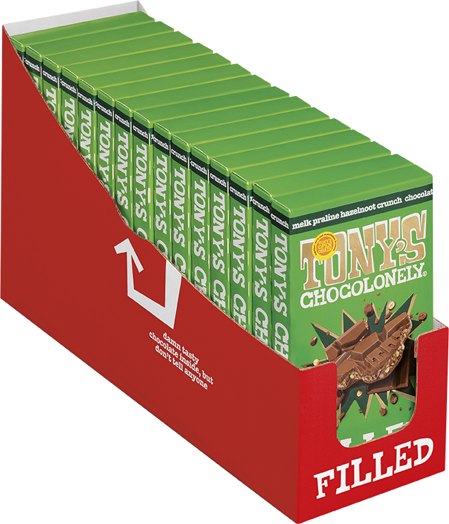 Filled melkchocolade praline hazelnoot crunch, 15 repen