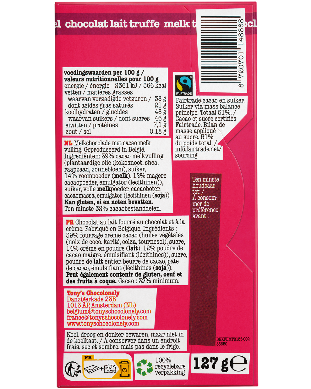 Tony's Chocolonely filled zachte truffel reep