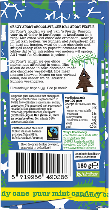 kerst chocoladereep puur mint candy cane