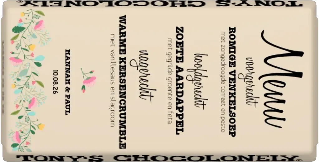 gepersonaliseerd menu bruiloft